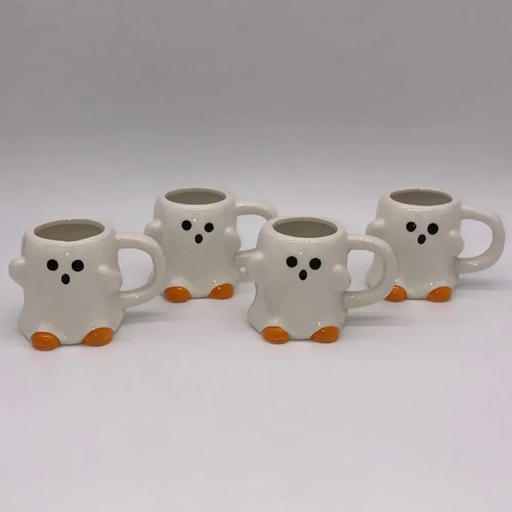 4 Mugs Target Hyde & Eek Mini 6oz Ghost Halloween Orange Feet **PLEASE READ**